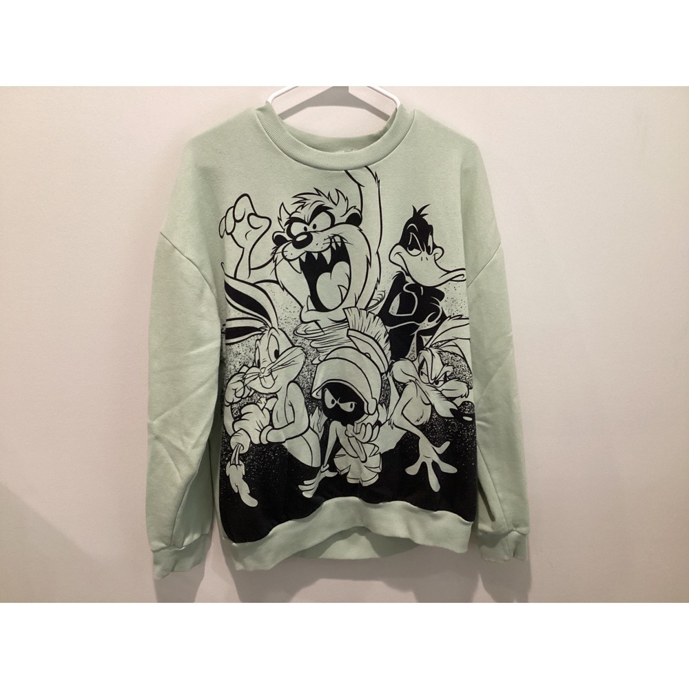 Looney Tunes Mint Green Graphic Sweatshirt XL Bugs Bunny Daffy Duck Taz Marvin